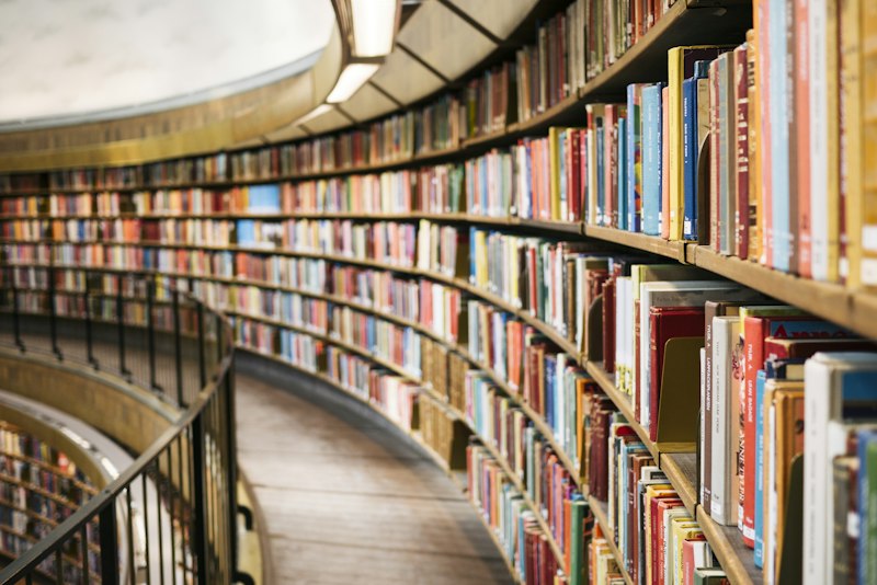 Library architecture with a vaulted ceiling